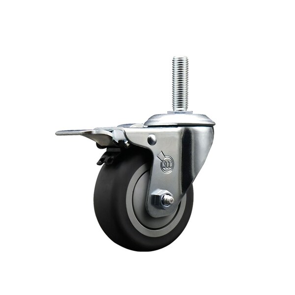 4 Inch Thermoplastic  Rubber Wheel Swivel 58 Inch Threaded Stem Caster Total Lock Brake SCC